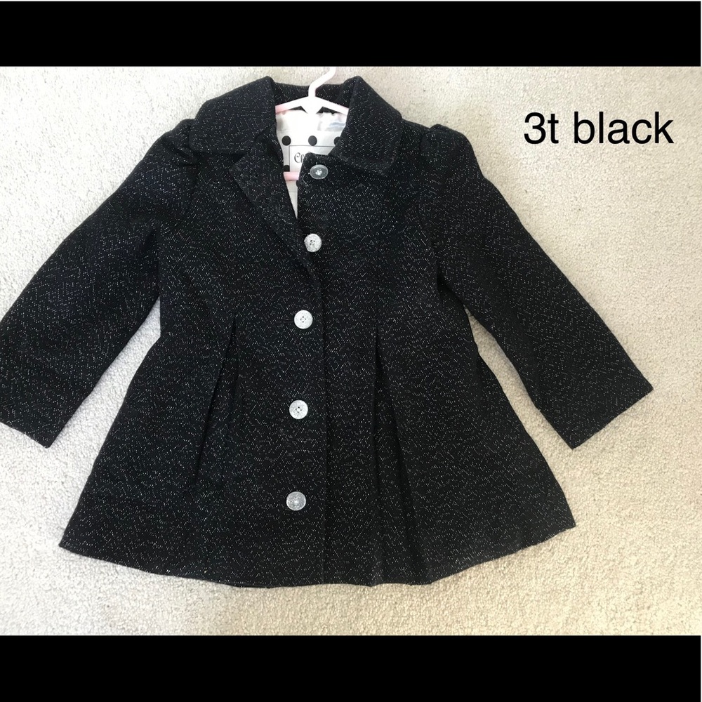 3t black silver speck pea coat like NEW!